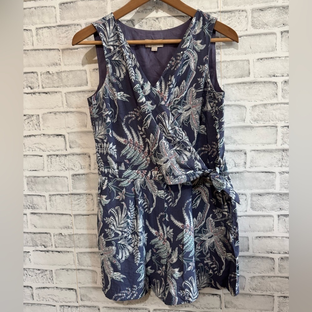 Sleeveless Navy Blue Floral Wrap Romper Like New 2P